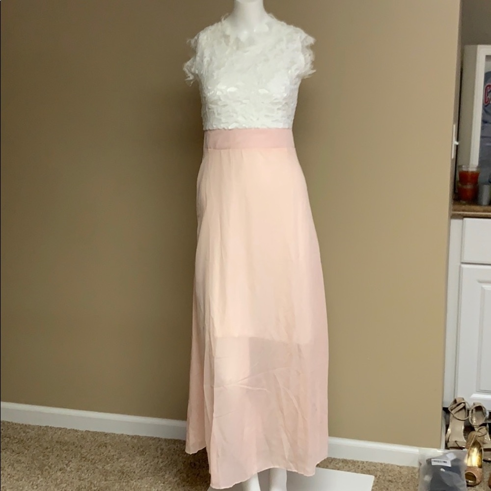 Pink and white lace maxi dress. Size Small.